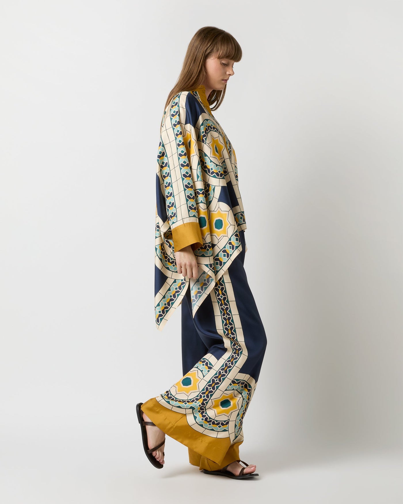 La DoubleJ Foulard Shirt Blue Mudejar Placee Silk Twill