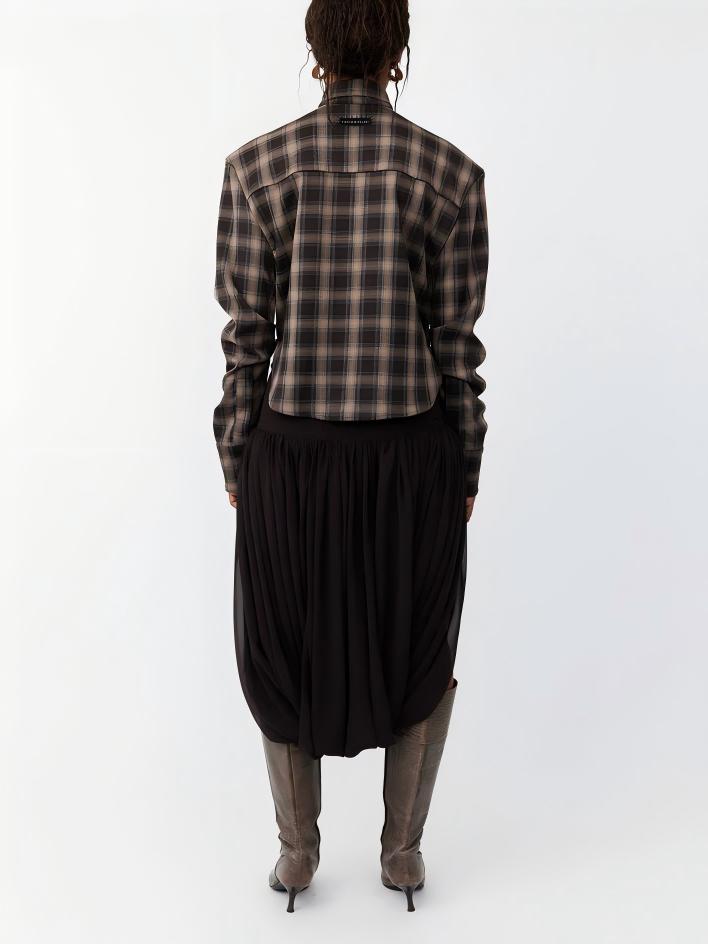 Kafra Brown Plaid Oversized Slouchy Blouse with Drape