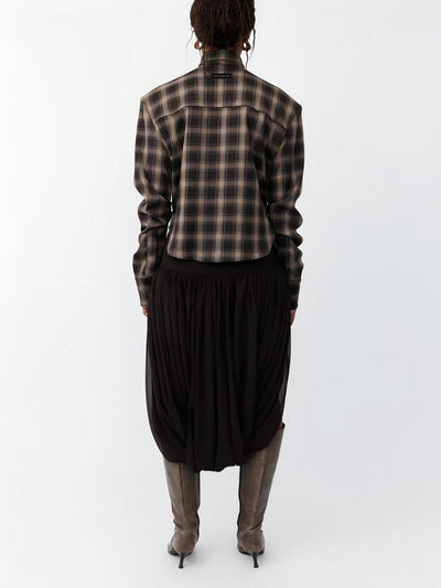 Kafra Brown Plaid Oversized Slouchy Blouse with Drape