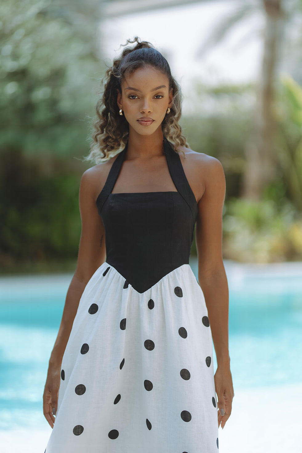 Linen Polka Dot Midi Dress