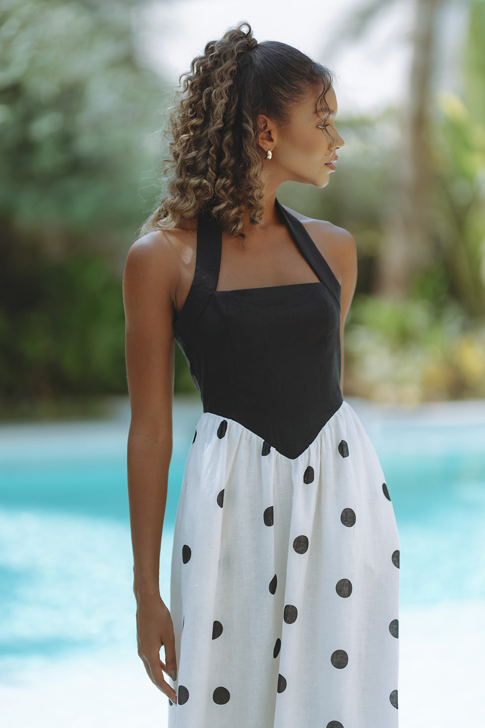 Linen Polka Dot Midi Dress