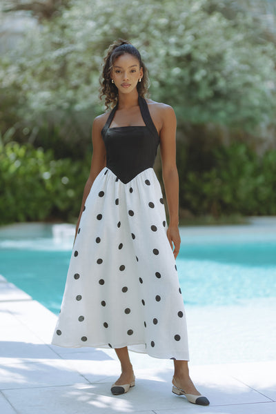 Linen Polka Dot Midi Dress