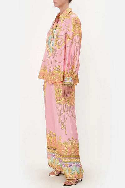 Mermaid Motel Unique Print Long Sleeve Loose Shirt & Elastic Waist Pants Set