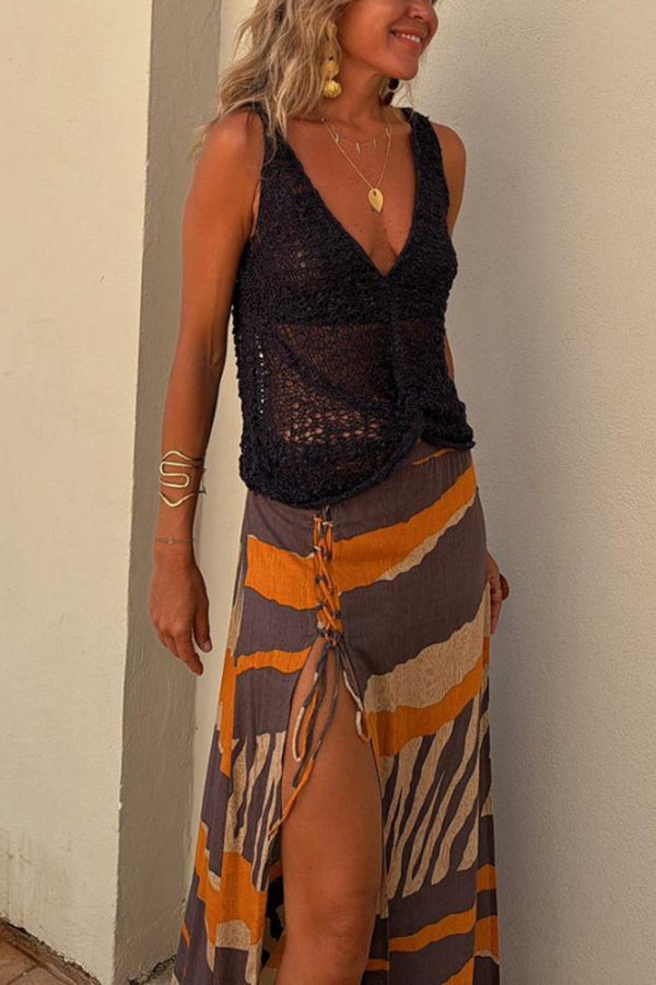 Malibu Knit V‑Neck Twist Loose Tank for Summer