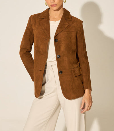 Flair Vintage Camel Suede Women's Blazer with Classic Tailoring