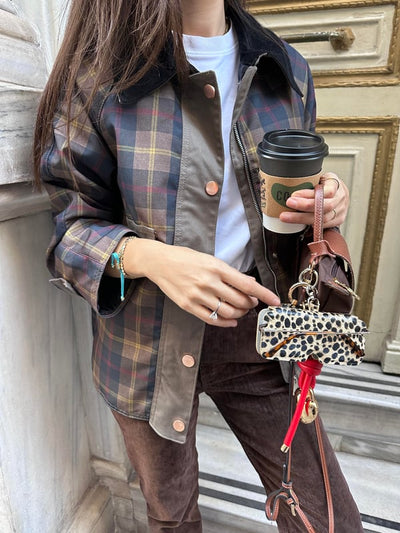 Stylish Plaid Berry Women's Jacket: Chic Button-Up Outerwear with Collar