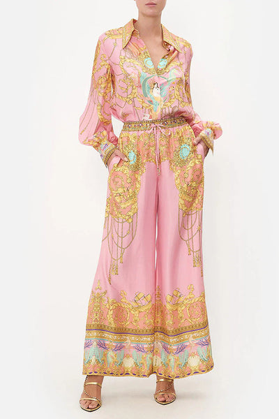 Mermaid Motel Unique Print Long Sleeve Loose Shirt & Elastic Waist Pants Set