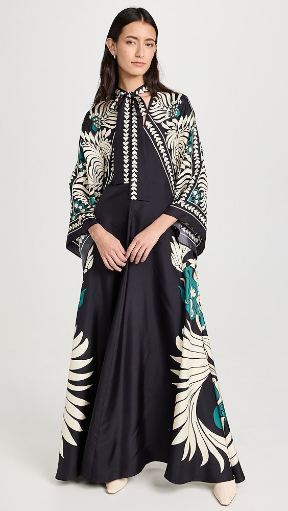 Magnifico Reversible Silk Twill Floral Print Maxi Dress - Black Multi