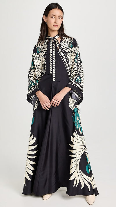 Magnifico Reversible Silk Twill Floral Print Maxi Dress - Black Multi