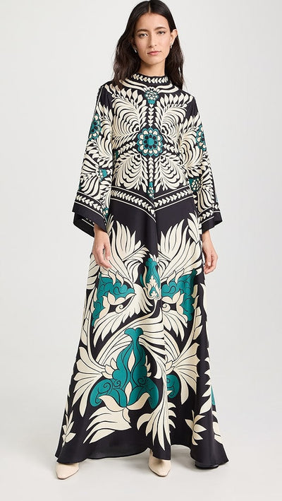 Magnifico Reversible Silk Twill Floral Print Maxi Dress - Black Multi