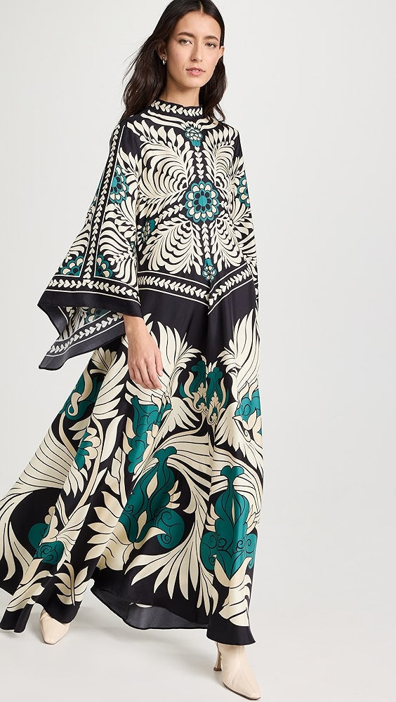 Magnifico Reversible Silk Twill Floral Print Maxi Dress - Black Multi