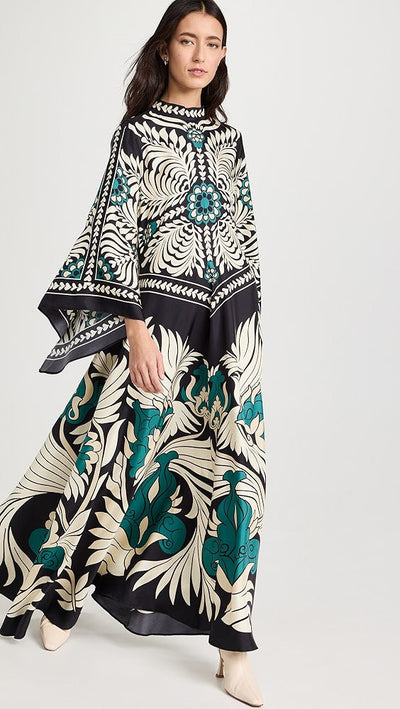 Magnifico Reversible Silk Twill Floral Print Maxi Dress - Black Multi