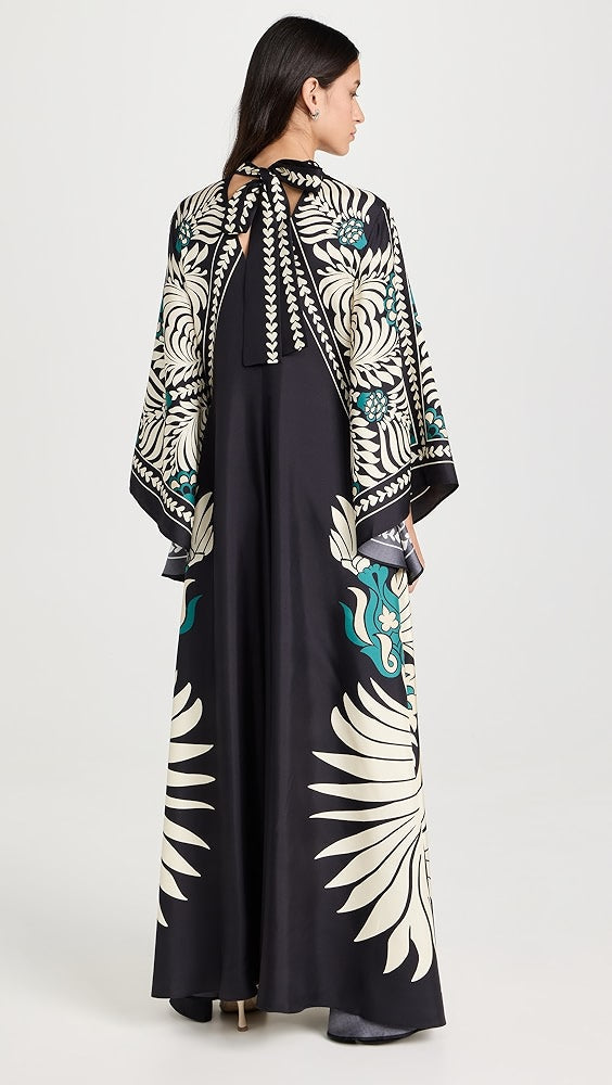 Magnifico Reversible Silk Twill Floral Print Maxi Dress - Black Multi