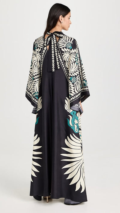 Magnifico Reversible Silk Twill Floral Print Maxi Dress - Black Multi