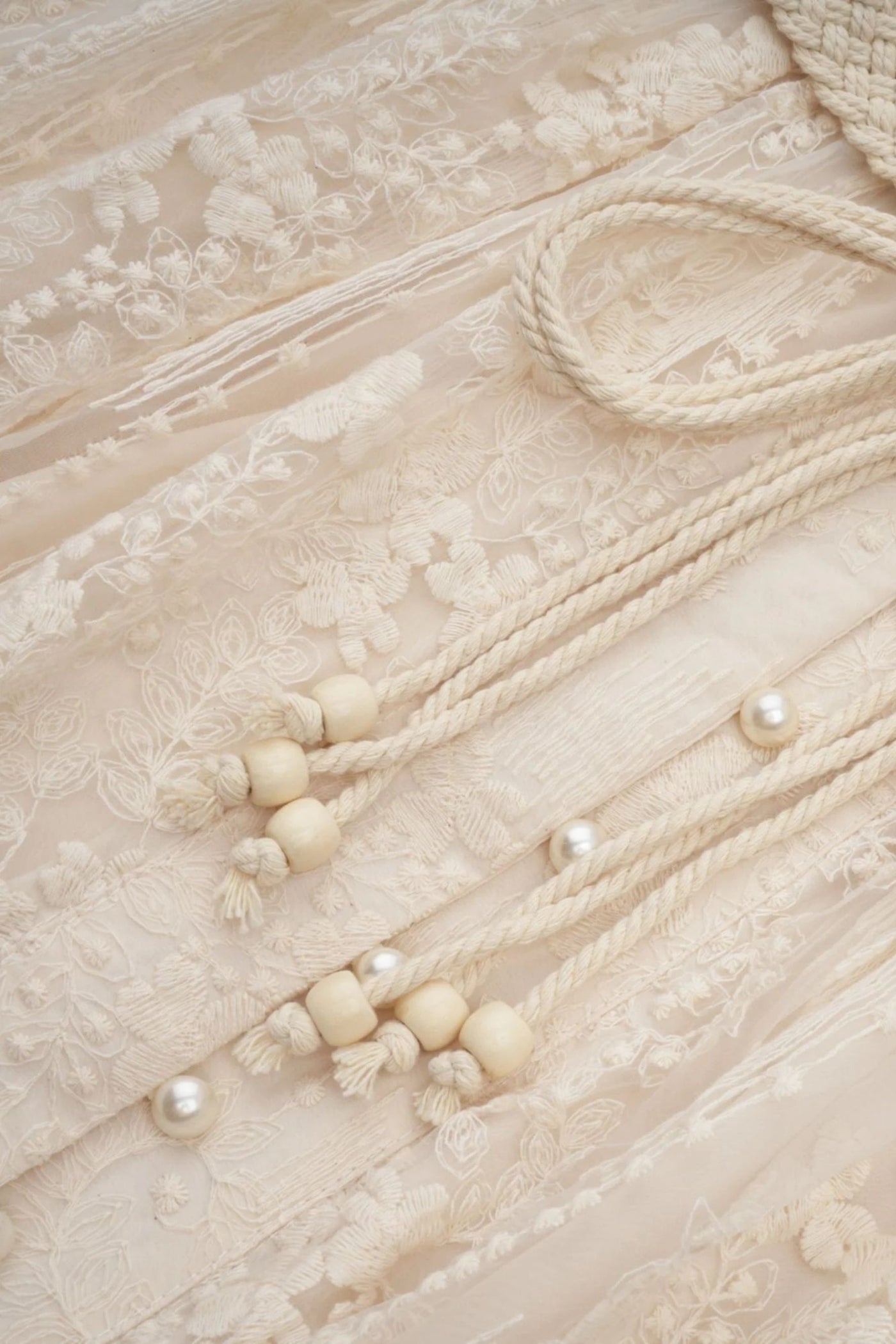 Madeline V-Neck Lace Embroidered Midi Dress with Pearl Details
