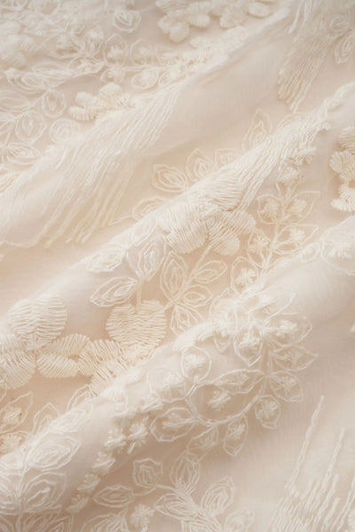Madeline V-Neck Lace Embroidered Midi Dress with Pearl Details